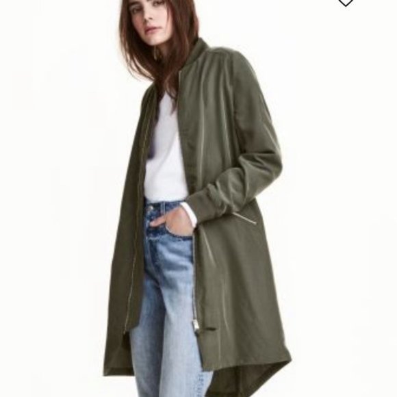 H&M Modal Blend Khaki Green Long Full Zipper Size S - Picture 1 of 14